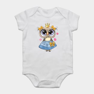 Cute fashion owl in a blue dress Baby Bodysuit